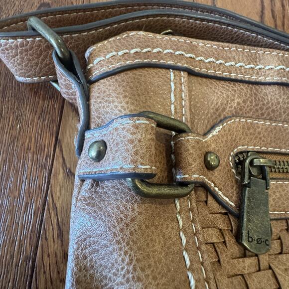 B.O.C Born Concept Brown Weave Crossbody Handbag Purse Long Adjustable Strap Zip - Picture 9 of 16